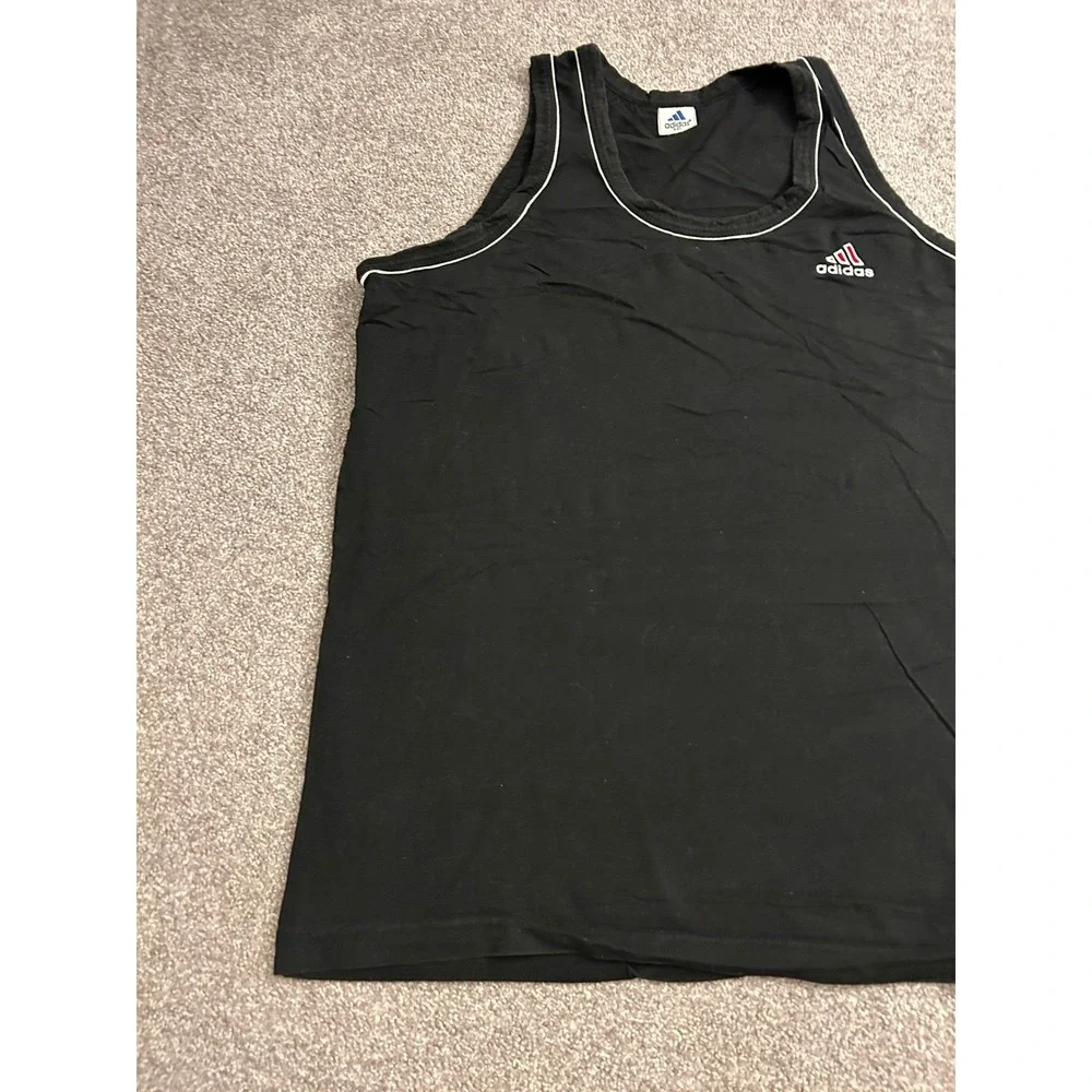 Adidas Tank Top Mens XXL Black Excellent Sleeveless Embroidered Logo Piping